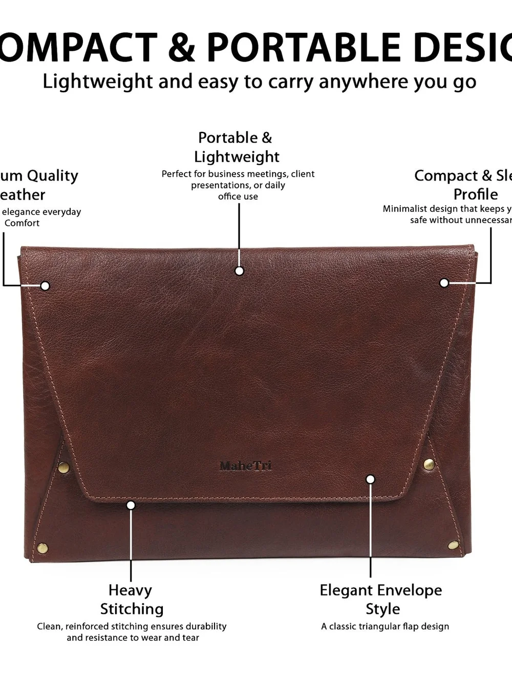 Vintage-Style Brown Leather Envelope Clutch